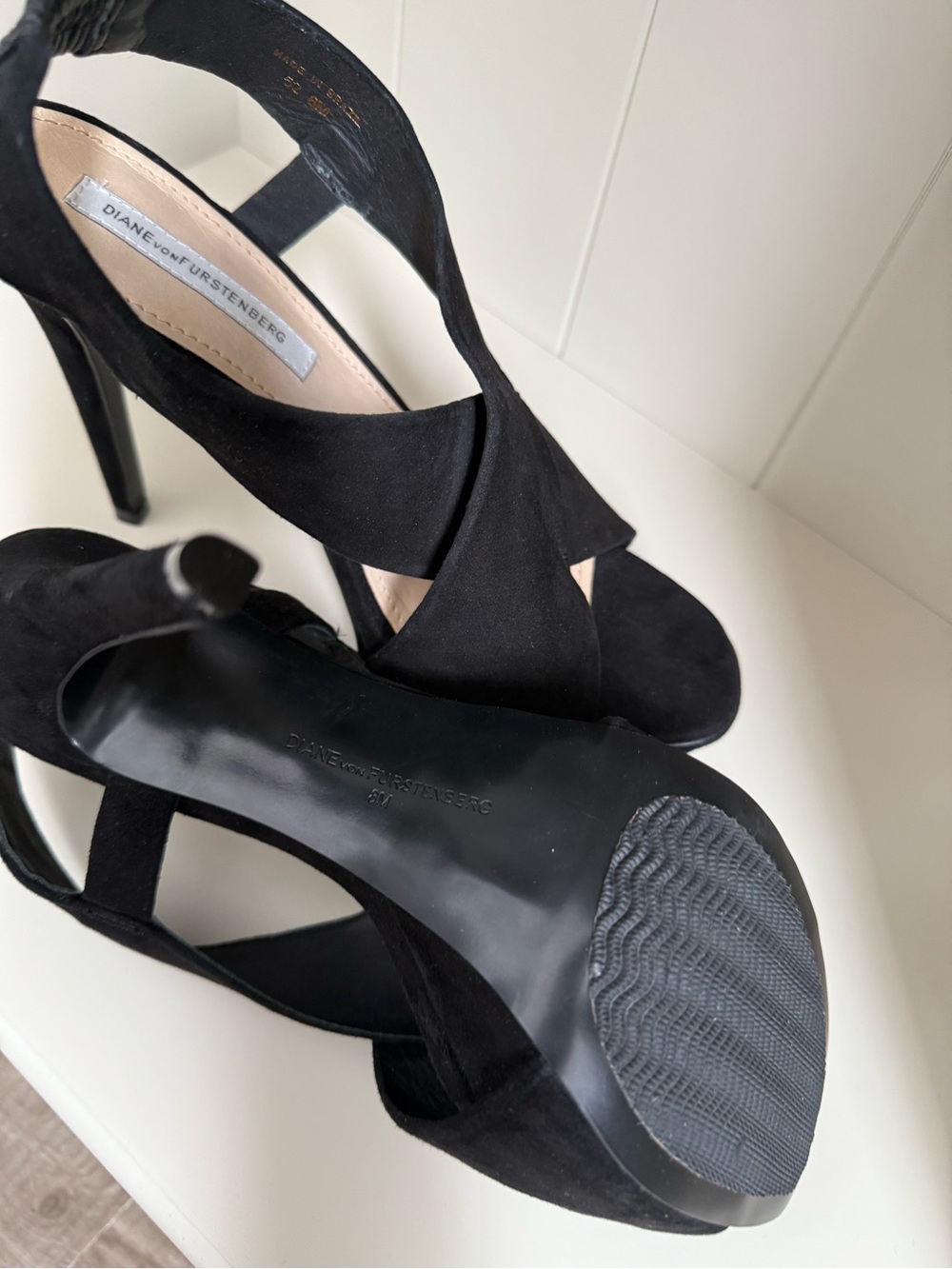 Diane Von Furstenberg Black Suede Crisscross High Heels
